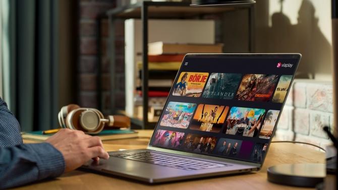 Viaplay on laptop screen.